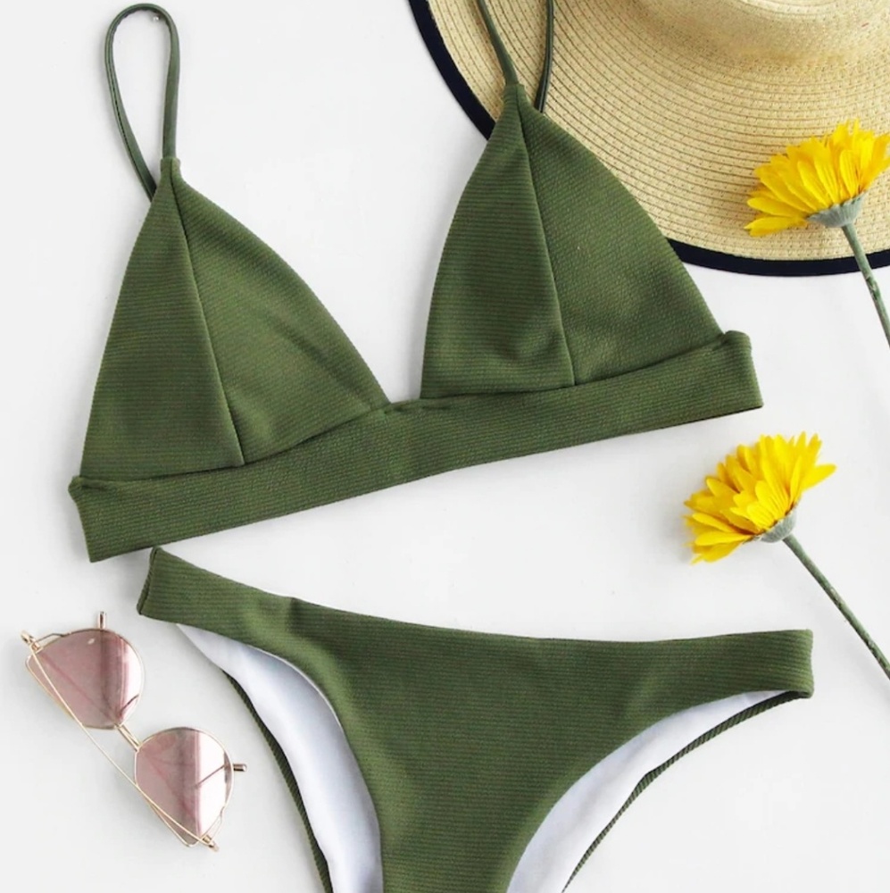 Seam Triangle Top with Low Rise Bikini Set